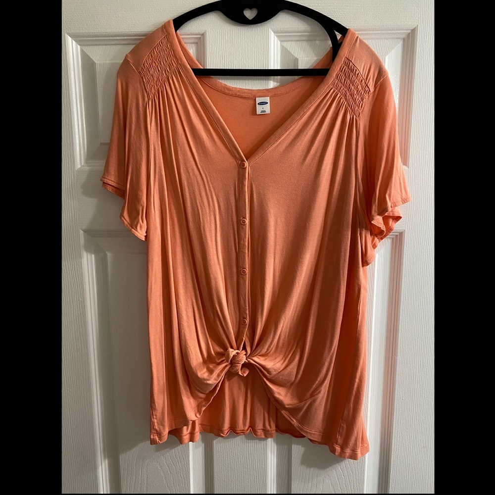 Women’s Short Sleeve Button Up-Front Tie-LARGE